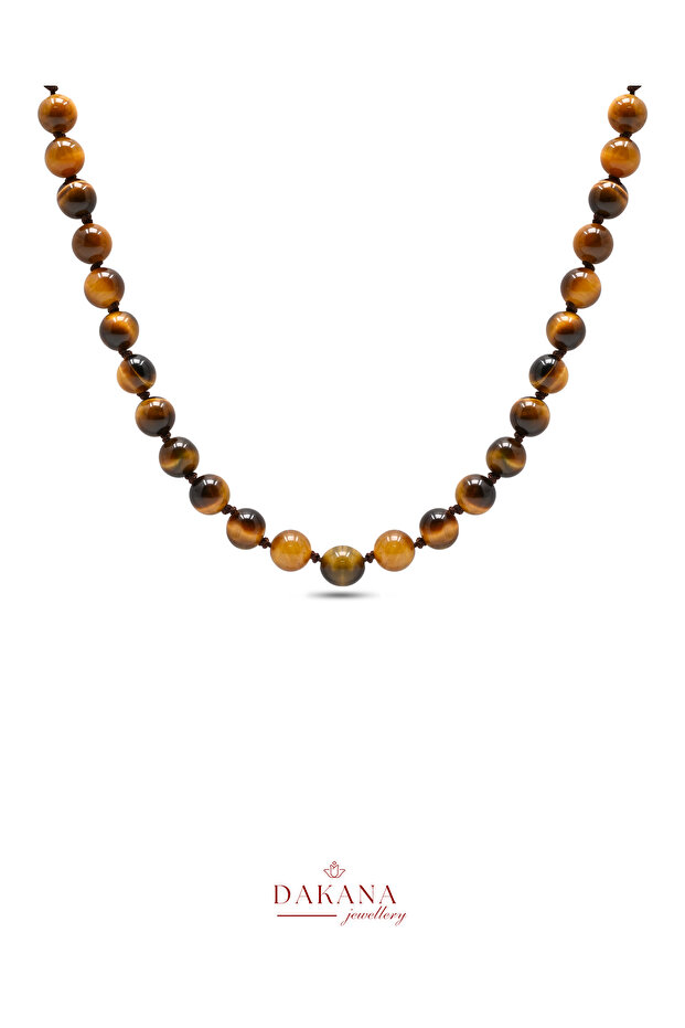 Certified Tiger's Eye Stone 6 mm Macrame Necklace
