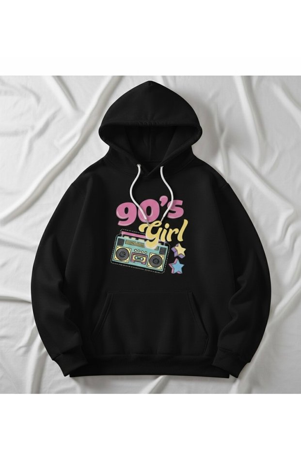Unisex 100% Cotton 90's Girl Printed Hooded Sweatshirt