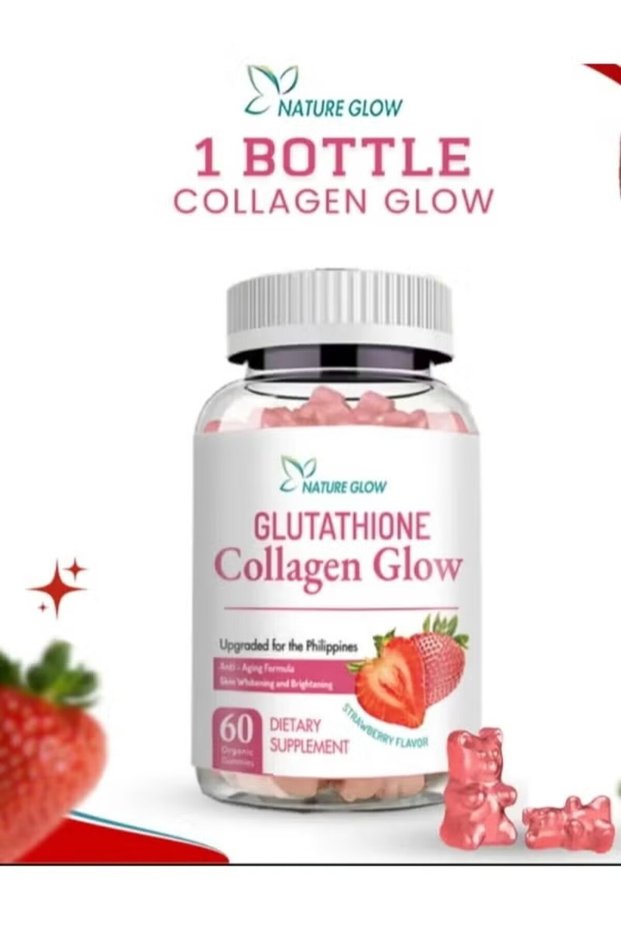 GLOW Collagen Glow Anti Aging Skin Whitening Vitamins, Strawberry Flavor 60 Gummies