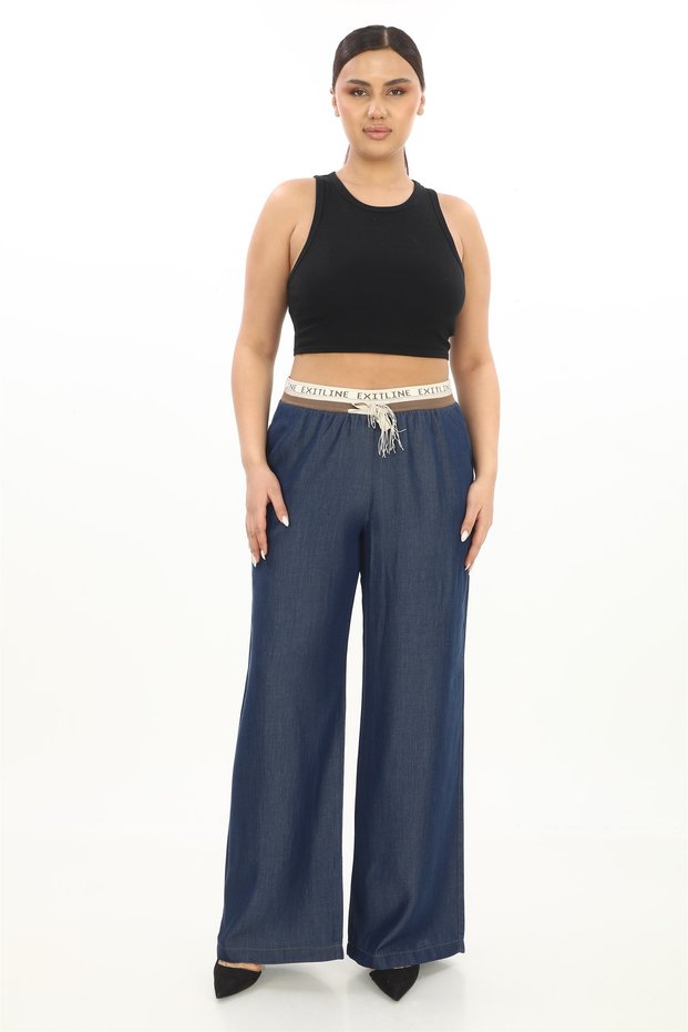 Women's Navy Blue Elastic Waist Lace-Up Summer Trousers