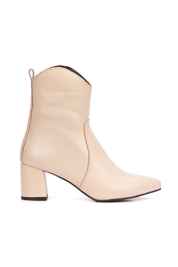 Genuine Leather Beige Pointed Toe Boots