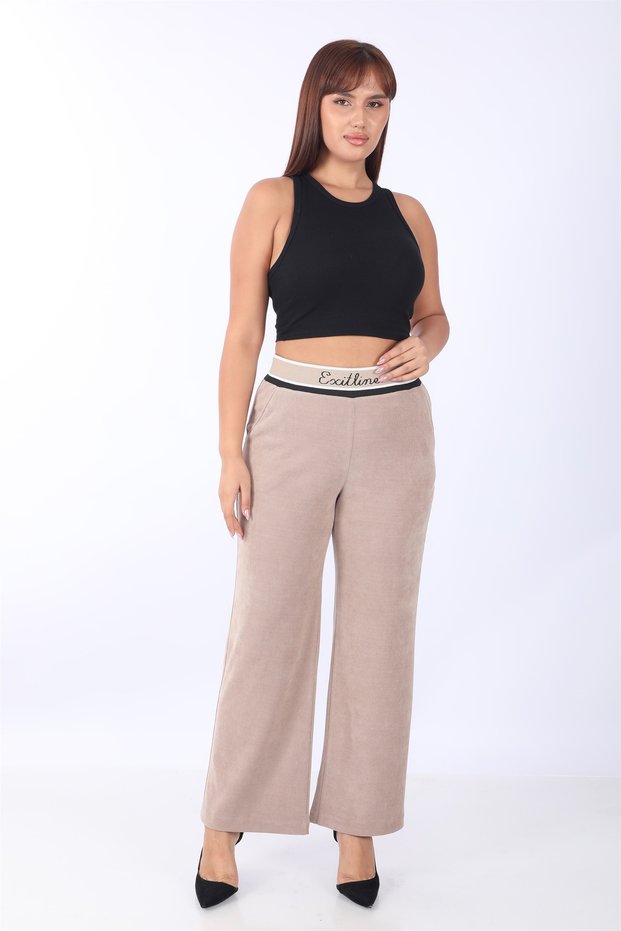 Women's Mink Winter Ribbed Waist Pocketed Flared Leg Trousers