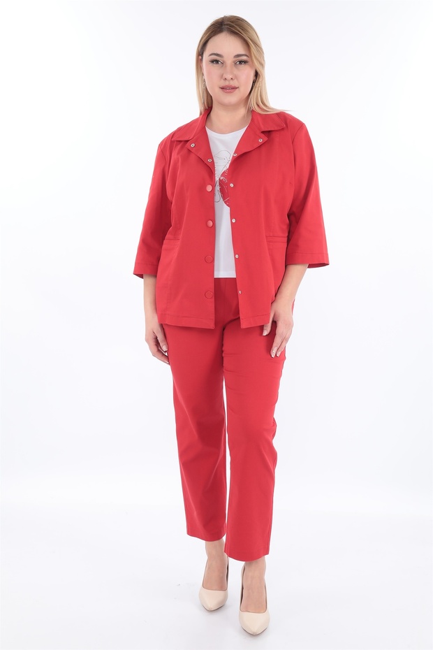 Women's Red Summer Snap-On T-Shirt with Elastic Waist Printed 3-Piece Set