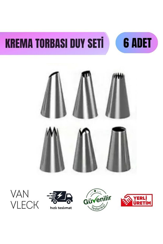 8 Piece Cream Bag Nozzle Set – 6 Different Shaped Nozzles and 2 Connecting Heads, Cake Decorating Apparatus