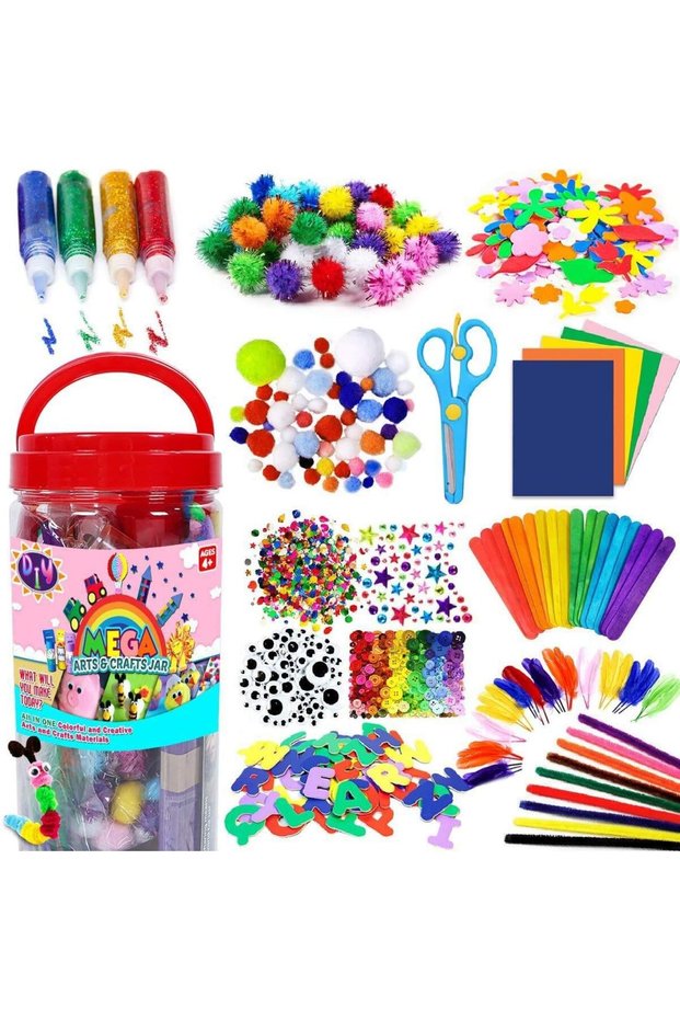 Arts and Crafts Supplies Jar for Kids Craft Art Supply Kit for Toddlers & All Age Group - All in One