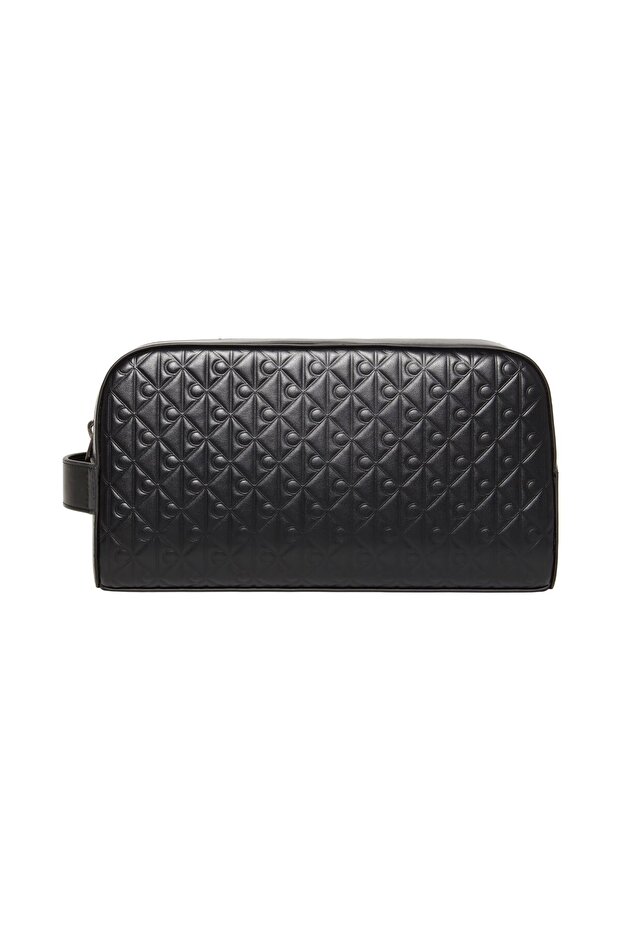 Men's Leather Ck Embossed Monogram Letter Detail Wide Short Handle Black Handbag Lv04D1146G-Ub1