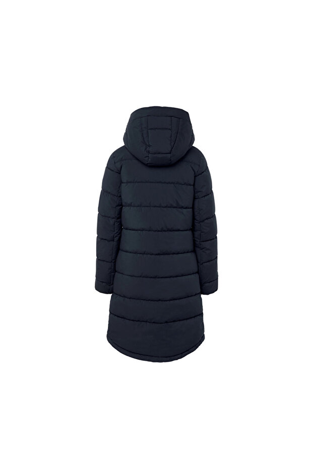 Kadın Kapitone Mont, Kapüşonlu, Mavi - 4