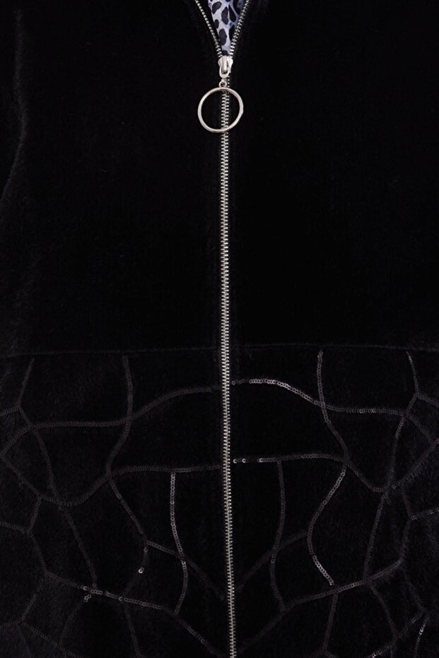 Siyah Pullu Desen Midi Kaban - 5