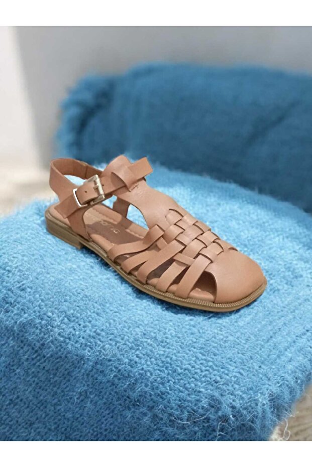Ern-23401-Yz Genuine Leather Braided Women's Sandals