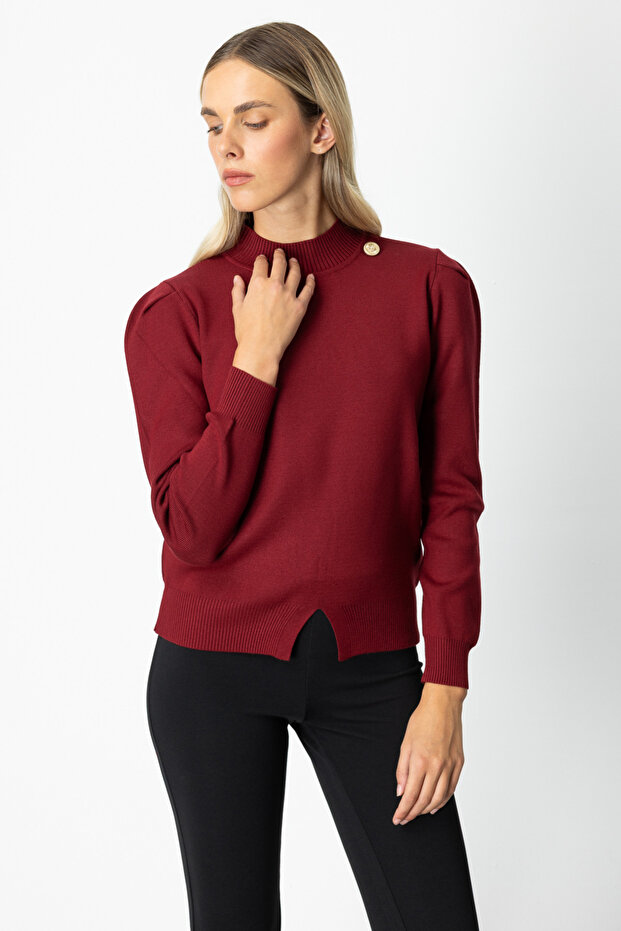 Turtleneck Button Detailed Sweater - 5