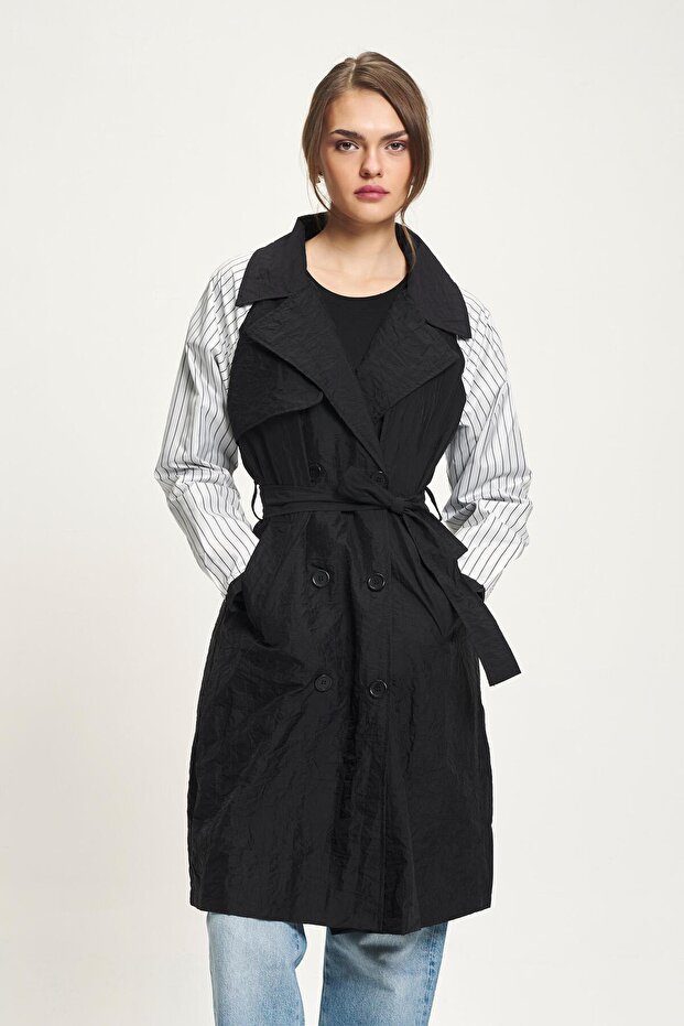 Back Detail and Belted Long Trench Coat 7089 R1-B-K2