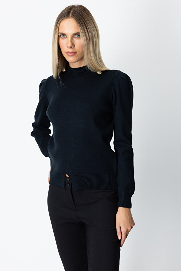 Turtleneck Button Detailed Sweater - 6