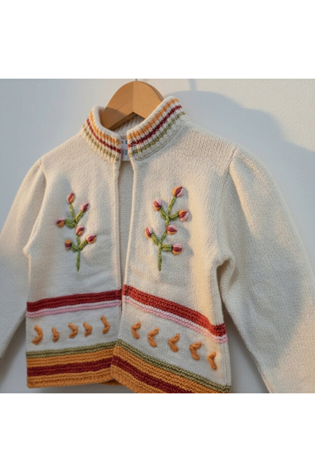 Girl's Embroidered Knitted Cardigan Transitional Knitwear Model