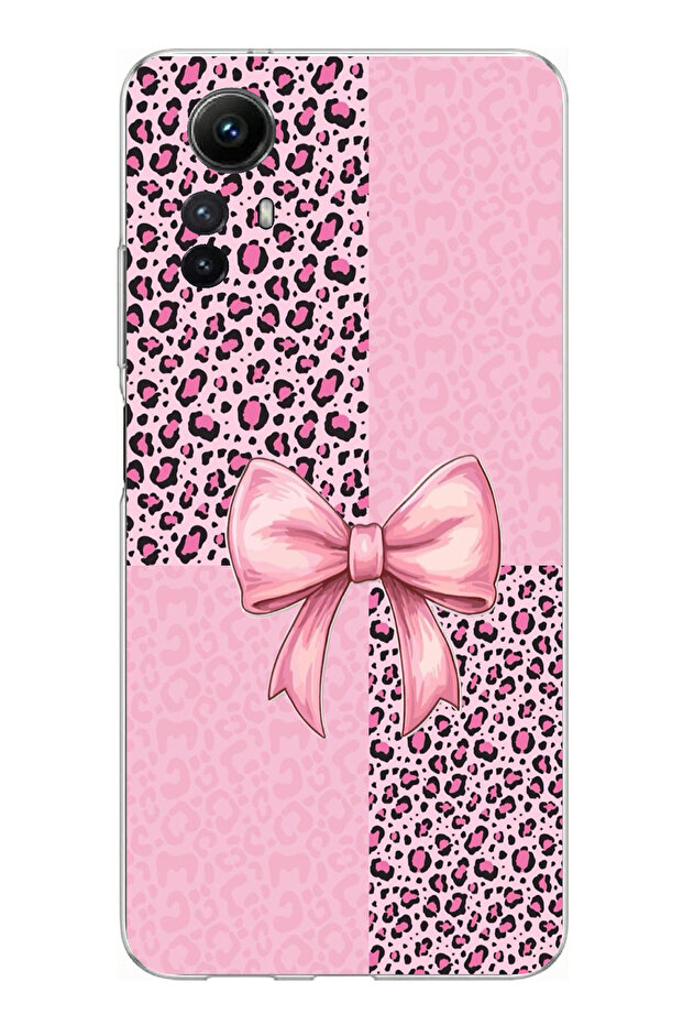 حافظة سيليكون متوافقة مع هاتف Redmi Note 12S بنمط الفهد الوردي وشريط مطبوع - 1