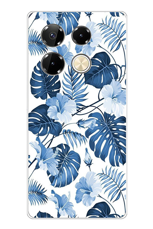 حافظة سيليكون مطبوع متوافقة مع هاتف Infinix Note 40 PRO بنمط أوراق الشجر الزرقاء والزهور - 1