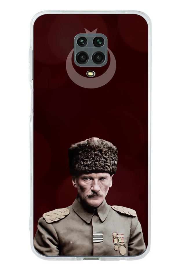 حافظة سيليكون متوافقة مع هاتف Redmi Note 9 PRO-9S Moon Star and Commander Ataturk مطبوع