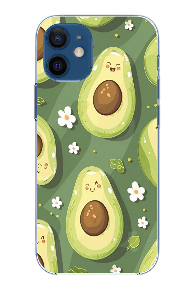 حافظة سيليكون متوافقة مع هاتف iPhone 12 Mini ذات خلفية خضراء لطيفة على شكل أفوكادو مطبوع - 1