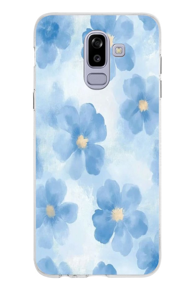 Samsung Galaxy J8-A6 Plus Compatible Blue Flowers Printed Silicone Case