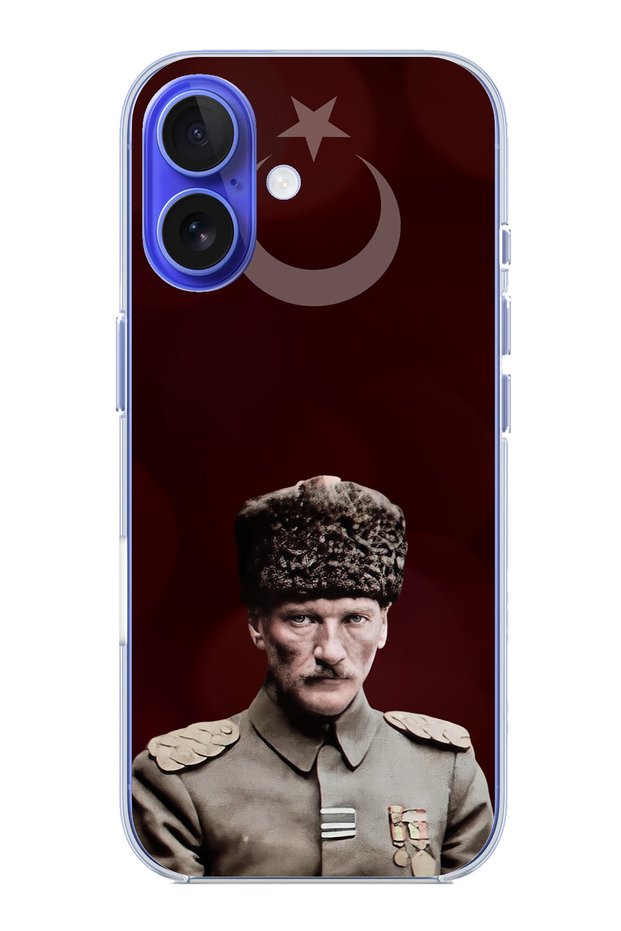 حافظة سيليكون متوافقة مع هاتف iPhone 16 Moon Star ورئيس القائد أتاتورك مطبوع