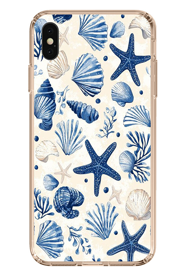 حافظة سيليكون مطبوع متوافقة مع هاتف iPhone XS MAX بنمط صدفة البحر الزرقاء والنجمة - 1
