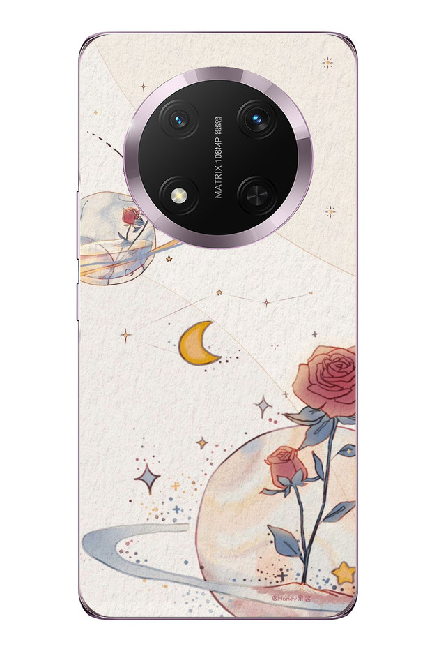 حافظة سيليكون متوافقة مع هاتف Honor Magic 7 Lite، Planet and Star and Rose مطبوع