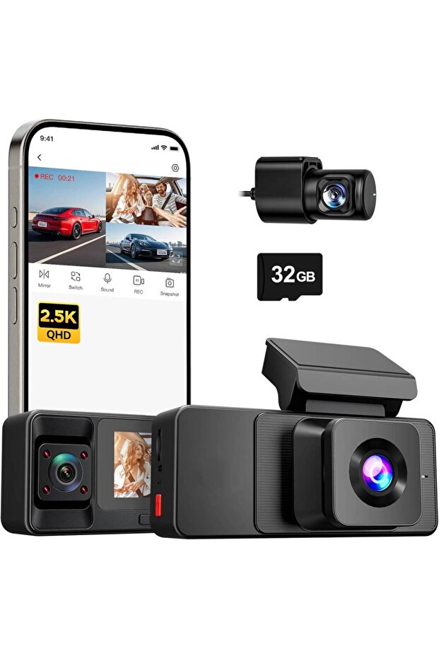 Cam with WiFi, 1080P Cam Front and Rear Inside, 3.18'' Screen, Included 32GB Card