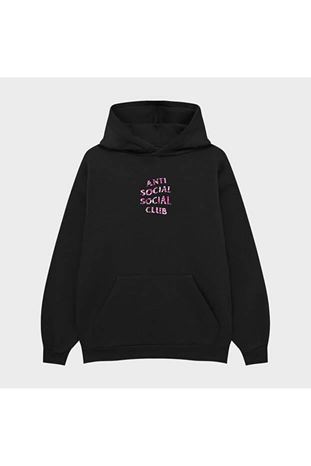 Unisex Anti Shadder Pink Social Printed 3 Thread Ş Fleece-Lined Hoodie Sweatshirt
