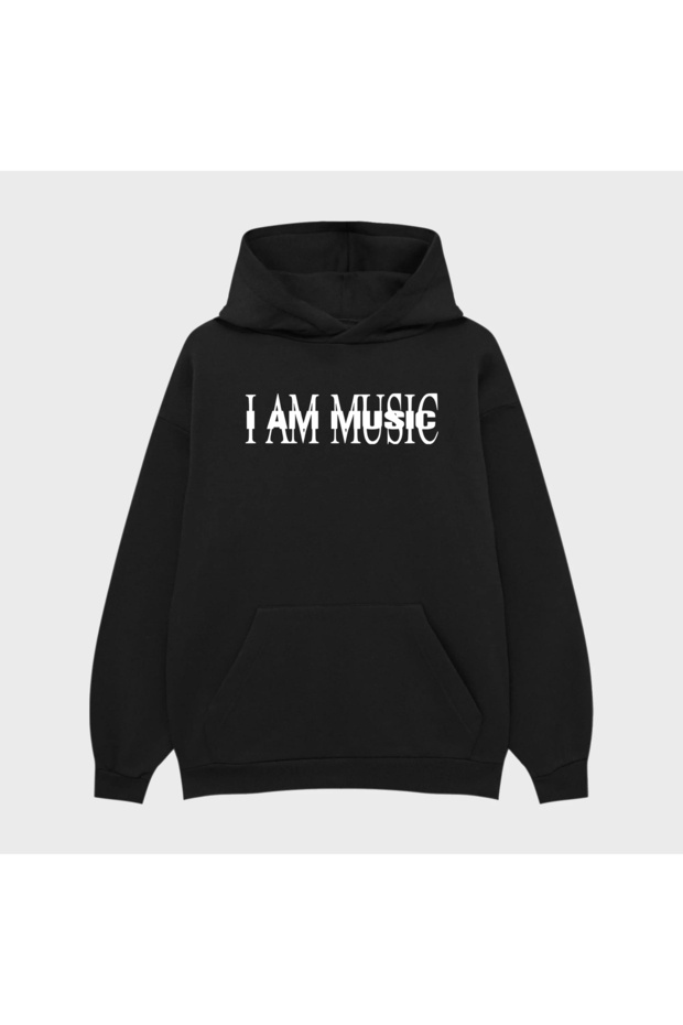 Unisex I Am Music Printed 3 Thread Ş Fleece-Lined Hoodie Sweatshirt
