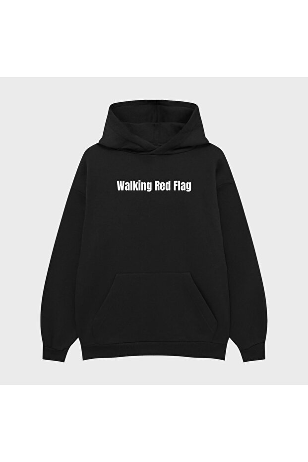 Unisex Walking Red Flag Printed 3 Thread Ş Fleece-Lined Hoodie Sweatshirt