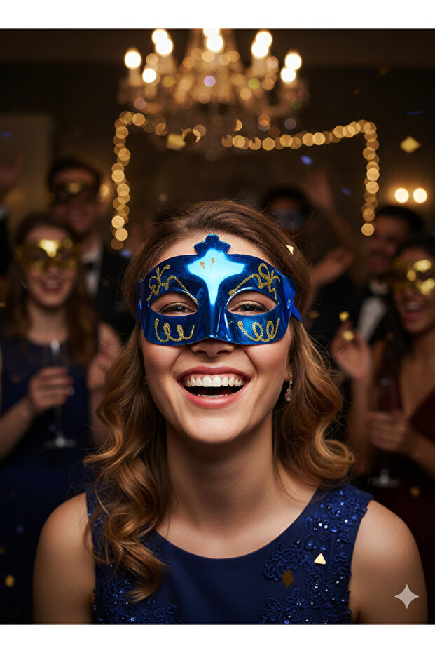 قناع عيد الميلاد البلاستيكي اللامع باللون الأزرق، قناع العين، ملحق حفلات الاحتفال