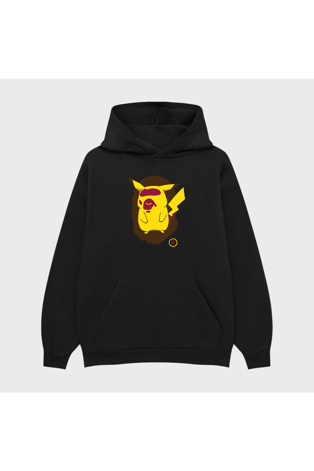 Unisex Bape Pikachu Printed 3 Thread Ş Fleece-Lined Hoodie Sweatshirt