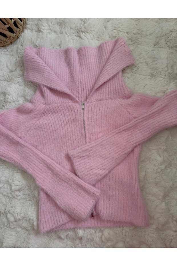 Pembe Fermuarlı Triko - 3