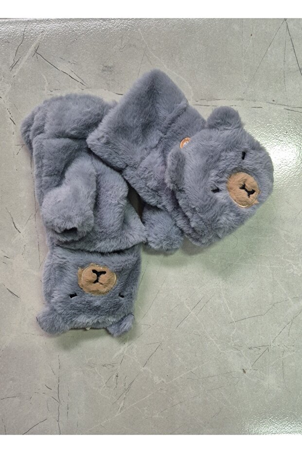 Cute Panda Fur Inside Fingerless Plush Gloves with Openable and Closeable Cover