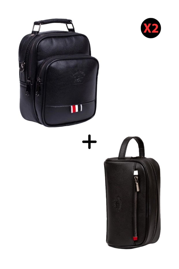 2-Piece Men's Black Handbag and Shaving Portfolio Bag Daily Use and Travel