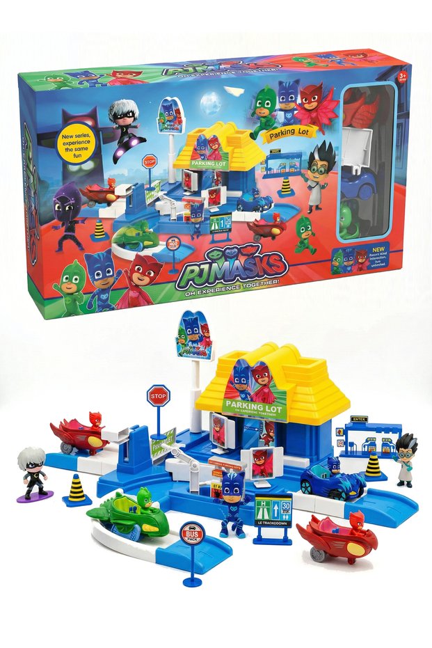 PJ Masks Parking Lot Playset 2-Level Garage Toy Race Track Ramps Gas Station Toy Gift for Boys Girls