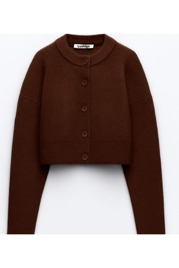 Women's Ecru Buttoned Cardigan Women's Tilia Crop Knit Cardigan