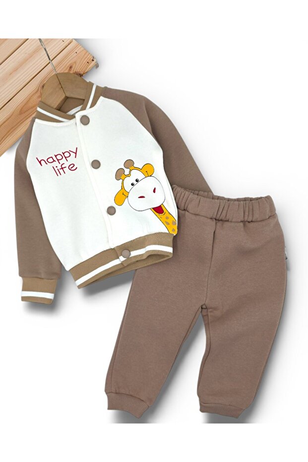 Boy's 1-2-3-4 Years Old Winter 3 Fleece-Lined College Jacket and Sweatpants Set