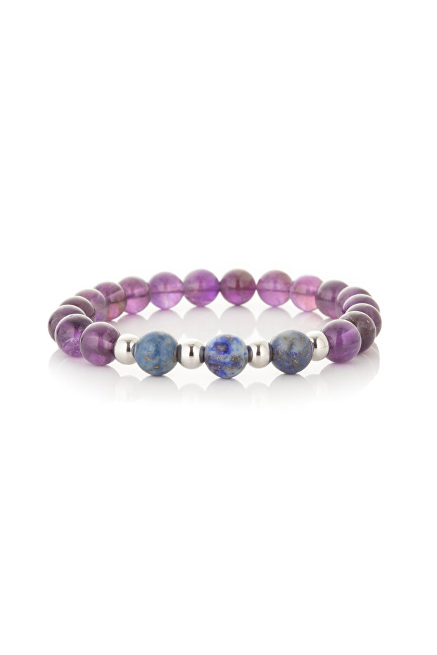 Relaxation, Calm, Energy Bracelet Real Amethyst - Lapis Lazuli Stone Bracelet Mkt.1.101.10