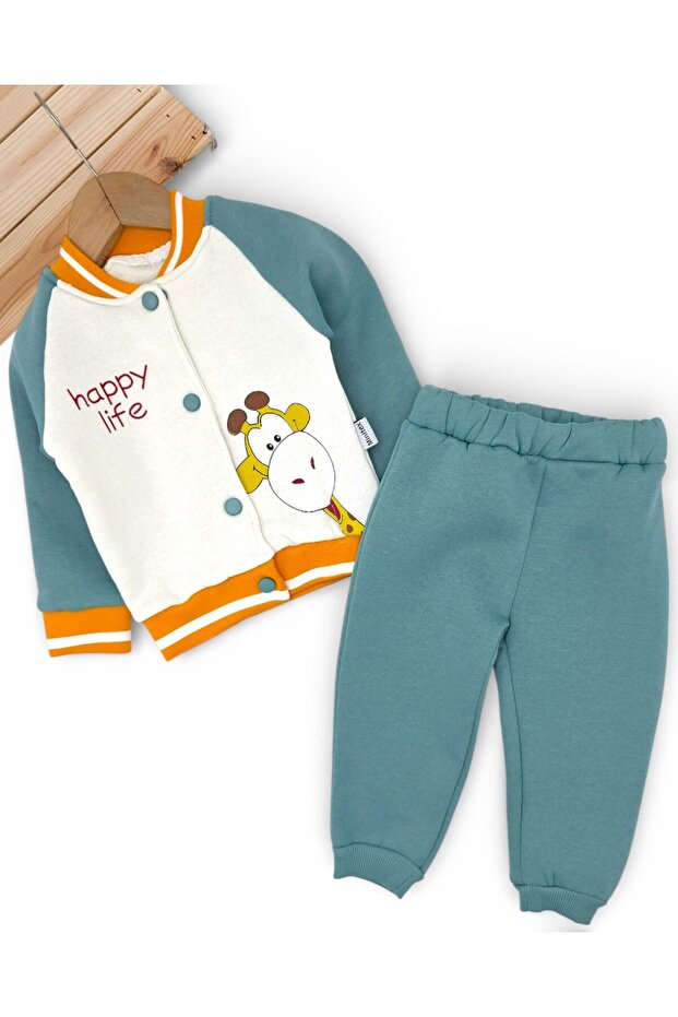 Boy's 1-2-3-4 Years Old Winter 3 Fleece-Lined College Jacket and Sweatpants Set