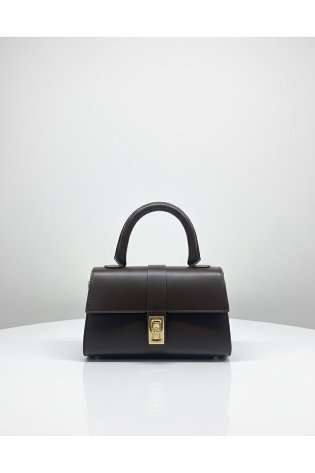 Acı Kahve Minimalist Classic Handbag - Gold Detailed