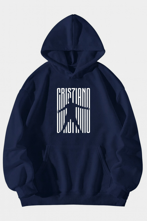 Unisex Oversized Hooded Black Minimal Silhouette Printed Streetwear Sports Sweatshirt