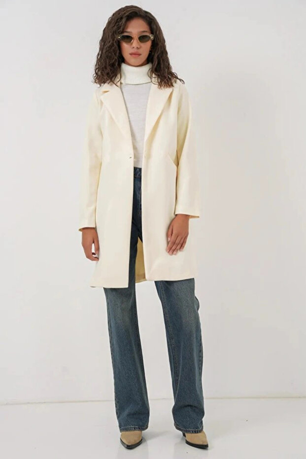 9085 Kaşe Kaban - Krem - 2