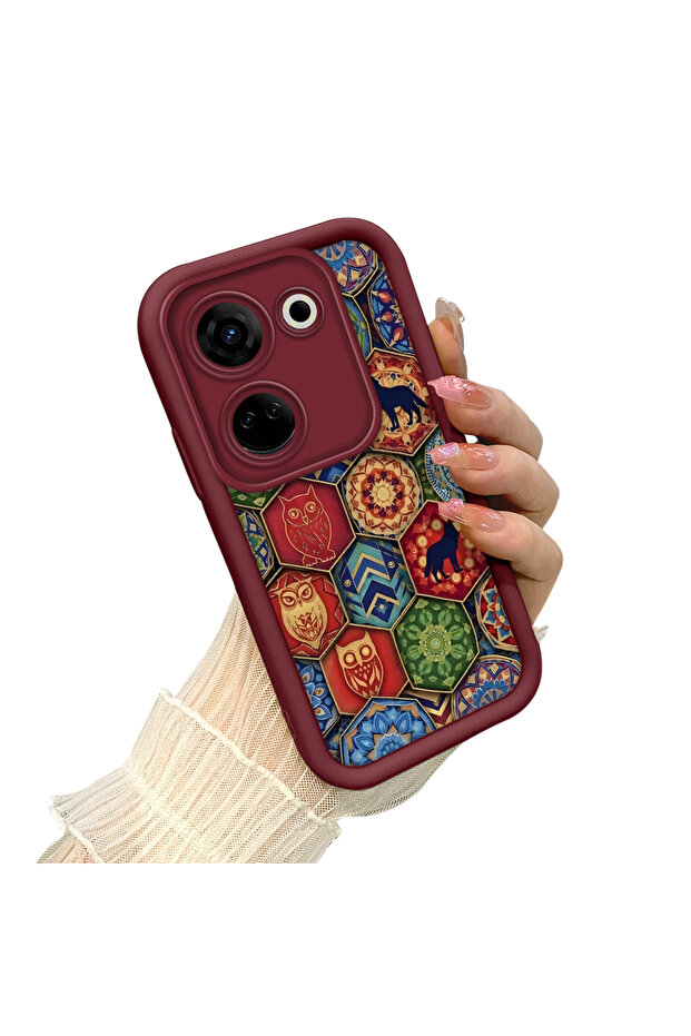 حافظة سيليكون باللون الأحمر الداكن متوافقة مع هاتف Tecno Camon 20 - نمط عتيق مقاوم للصدمات - 3