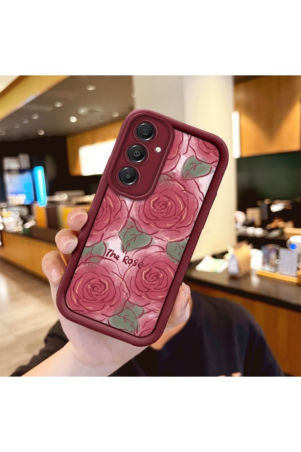 Samsung Galaxy A16 Compatible Rose Butterfly Patterned Burgundy Silicone Shockproof Case