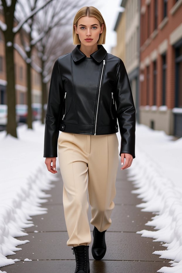 Women's Fitted Fit Faux Leather V-Neck Standard Sleeve Slim Jacket Functional Durable Quality
