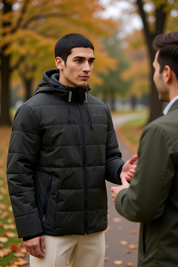 معطف رجالي بغطاء رأس بأكمام طويلة ونمط عادي وقصة عادية، متين وعملي، ذو جودة عالية وأنيق - 2