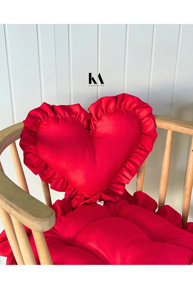 Lovely Heart Ruffled Linen Inner Filled Pillow / Throw Pillow 40cm