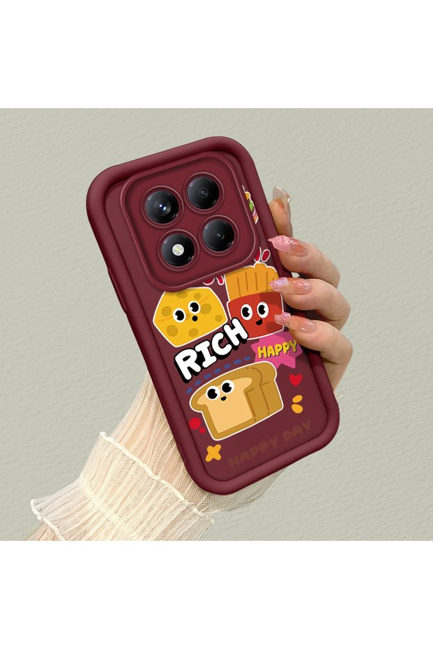 Xiaomi Redmi Note 14 Pro 4g Compatible Flexible Silicone Protection Burgundy Color Cartoon Case