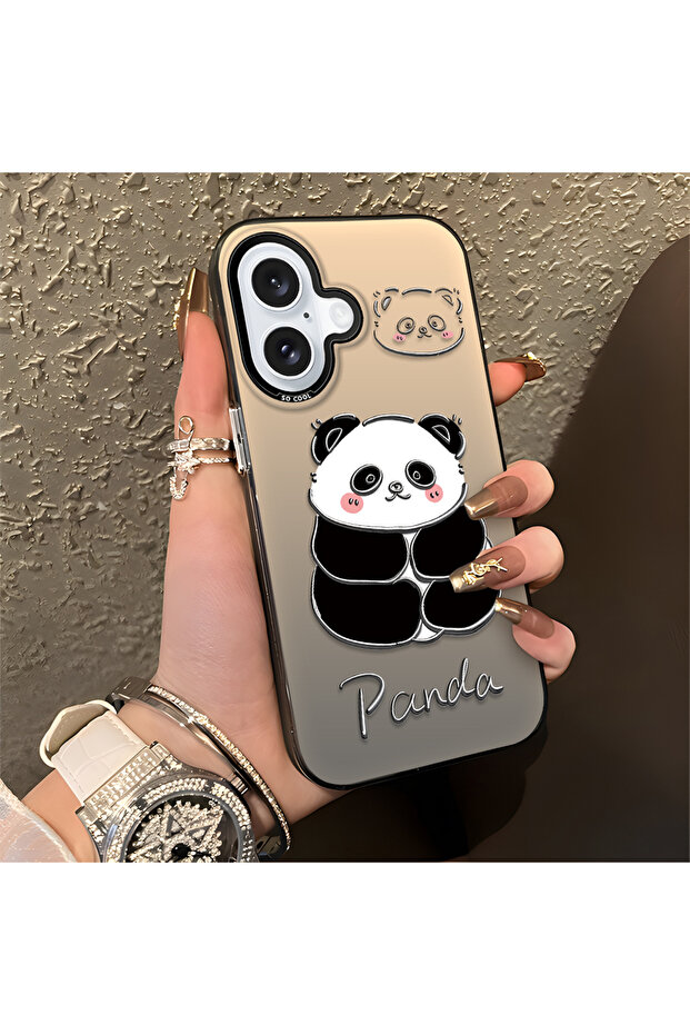 غطاء سيليكون متوافق مع آيفون 16 بنمط الباندا اللطيف، حافظة مقاومة للصدمات - 4