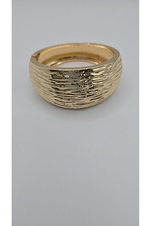 Stainless Steel Gold Color Textured Oval Cuff Bracelet